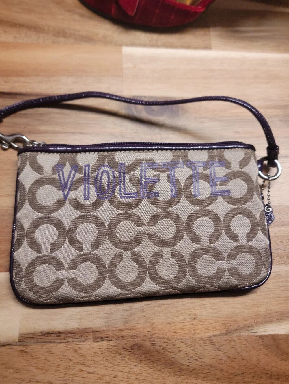 Coach Purple Floral Character Zip Wristlet